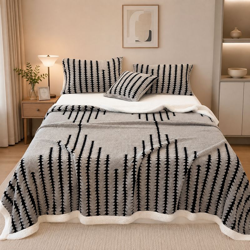 Thick Warm Striped Sherpa Fleece Blanket